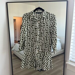 Zara Long Sleeve Dress with Green and White Pattern